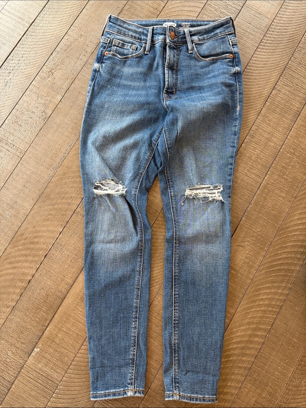 Old Navy Women's Blue Distressed  Super High Rise Skinny Jeans